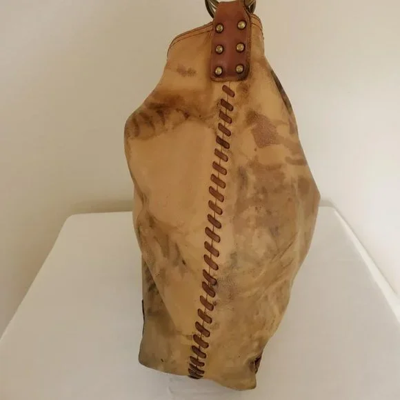 Brown tan beige green gray leather lucky hobo boho cowgirl western tie dyed - Picture 4 of 12